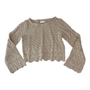 LC Lauren Conrad Womens Beige Metallic Crochet Bell Sleeve Sweater TopSize M